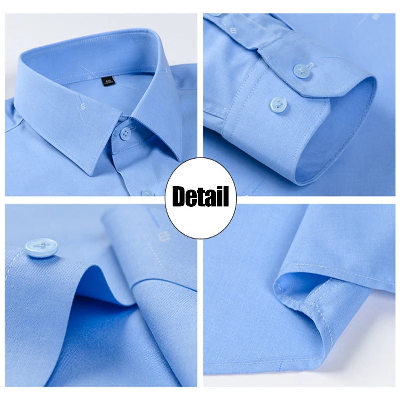High Quality Men's Long Sleeve Business Casual Plaid Workwear Shirts Anti-Wrinkle Fashion Stripe Office Regular Slim Fit Blouses