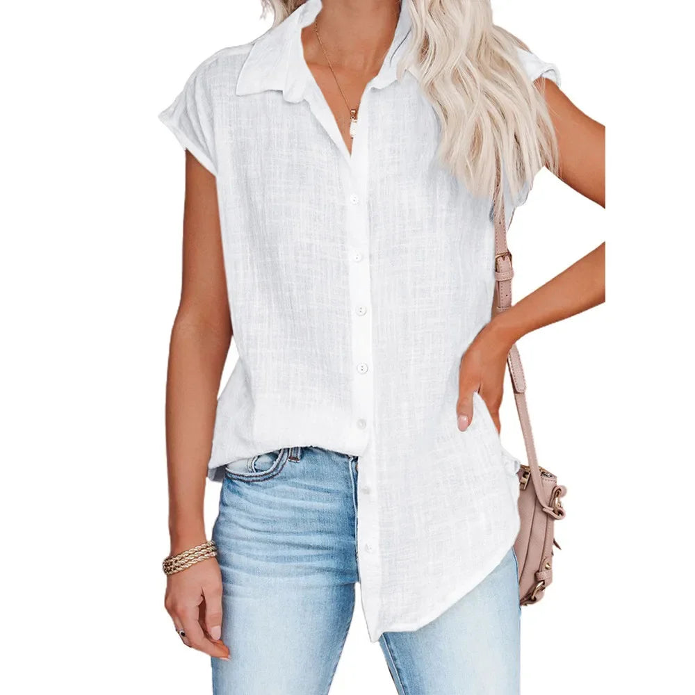 Cotton Linen Shirt Ladies Tops Tee Casual Thin Loose Woman T Shirt Summer Short Sleeve Solid T-Shirts Women Clothing Blusas