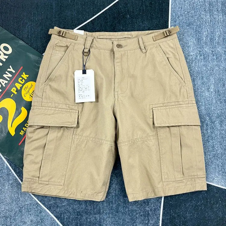 American Retro Workwear Shorts Men Summer New Street Tough Guy Trendy Brand Loose Multiple Pockets Five-Quarter Pants Mid-Term