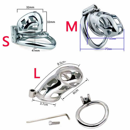 Stainless Steel Male Chastity Device Metal Cock Cage with Arc Penis Rings BDSM Gay Erotic Urethral Device Adult Erotic Sex Toys