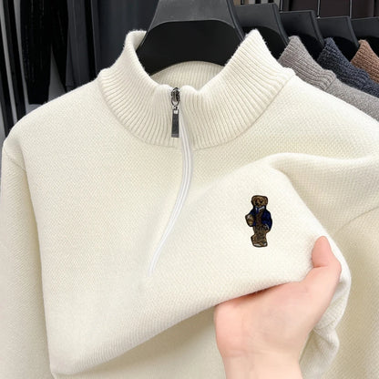Hot Sale Quality Thicken Men's Sweater Zipper Bear Embroidery Warm Knitted Sweater Japan Winter Hoodies Fashion Soft Men's Wear