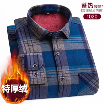 Plaid Shirts For Men Cotton Flannel Warm Winter Long Sleeve Button Plus Size Business Dress Smart Shirt Casual Easy Care Clothes