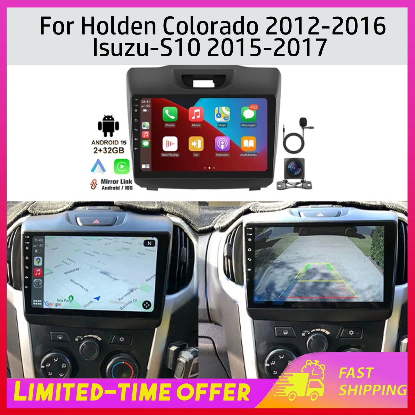 Android Car Navigation 9-inch with CarPlay Android Auto 2+32G for Holden Colorado RG 2012-2016 Chevrolet Isuzu-S10 2015-2017