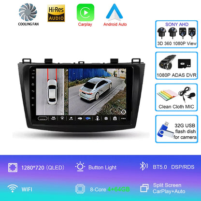 For Mazda 3 II For Mazda3 BL 2009 - 2013 Android16 Carplay Auto 4G+WIFI GPS Car Radio Navigation Multimedia Video Player Stereo
