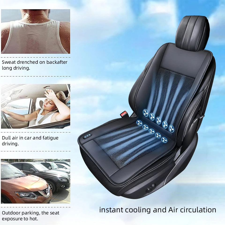 12V Summer Cooling Winter Heating Car Seat Cushion with 10 Turbo Fans Ventilation Heating Massage Function Optional Universal