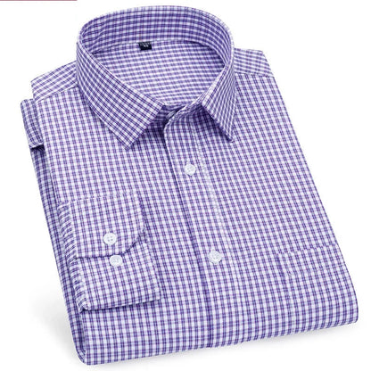 Men's Business Casual Shirts Purple Blue Cotton Regular Fit Long Sleeve Classic Plaid Striped Checked Social Work Dress Shirts