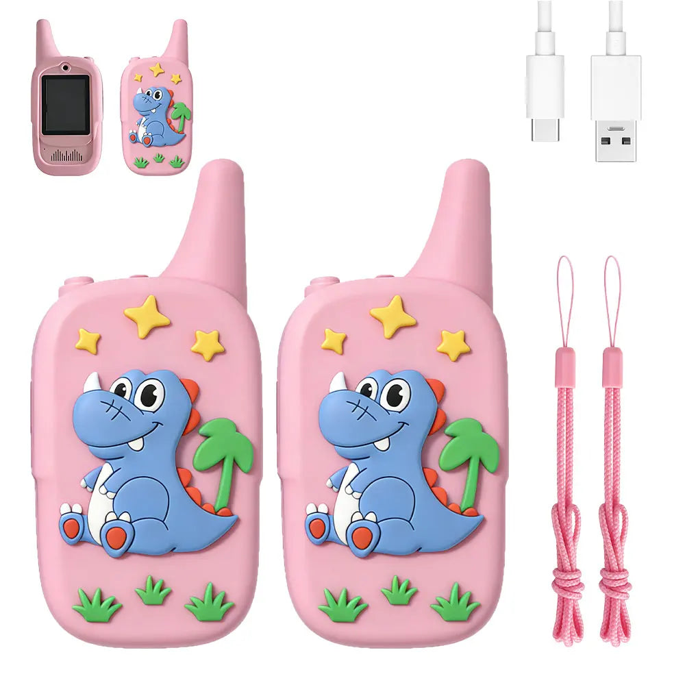 Christmas 2pcs Video Walkie Talkie Video Intercom HD Rechargeable Voice Fonts One-Click Call Cartoon Voice Changer Gift for Kids