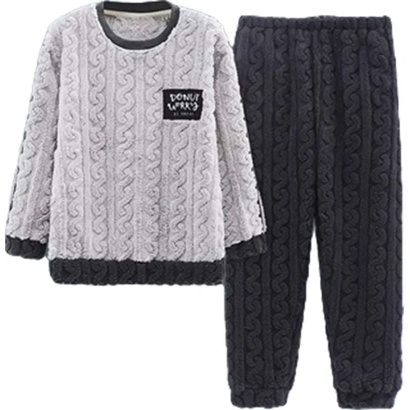 Higher Quality Thickened Warm Plus Size Men’s Pajamas Autumn and Winter Student Nightwear Striped Youth Sleepwear Homewear