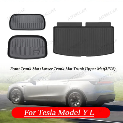 For Tesla New Model Y L Launch Premium / Performance 2026+ TPE Floor Mats Luggage Mat Wear-resistant Foot Pads ModelY Trunk Mats