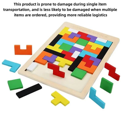 Natural Wood Tetris Block Puzzle Tactile Fidget Logical Training Stress Relief Desktop Brain Leisure Decor Holiday Present