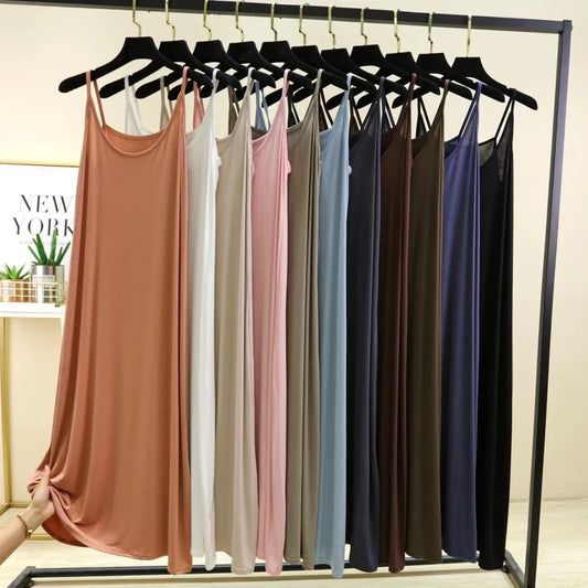 Summer round Neck Modal Dress Thin Long A-Line Dress Vest Strap Dress Loose Base Dress Inner Wear Casual Style No Sleeve Dress