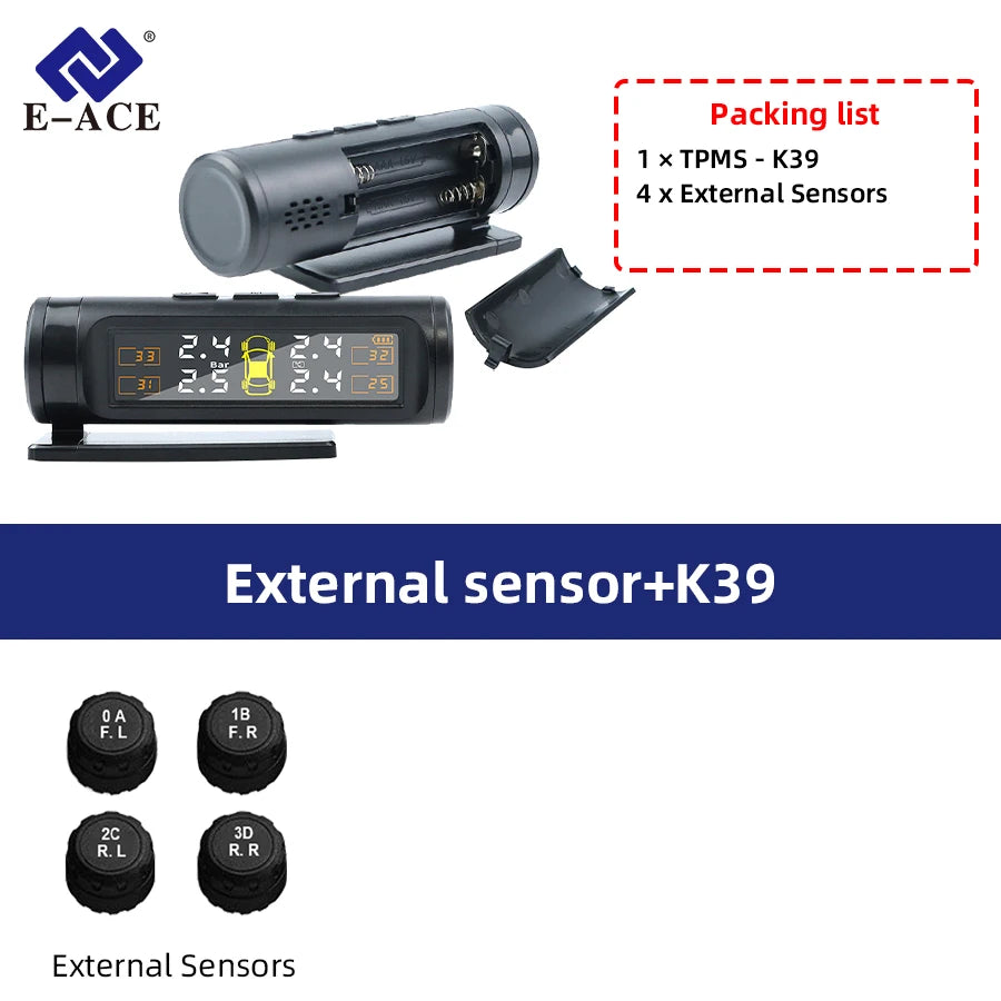 Acceo TPMS Car Tire Pressure Monitoring System 4 Sensors Wireless Real-Time Pressure & Temperature Safety Alarm Monitor