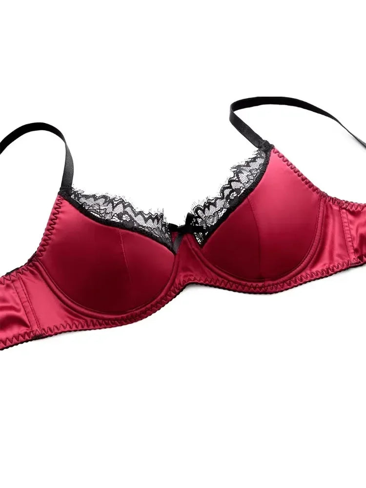 YUQI  Victoria style French Red Lace Wedding Bra Set - Sexy Thin Adjustable Bralette for Small Bust Cinched Breasts Zodiac Year