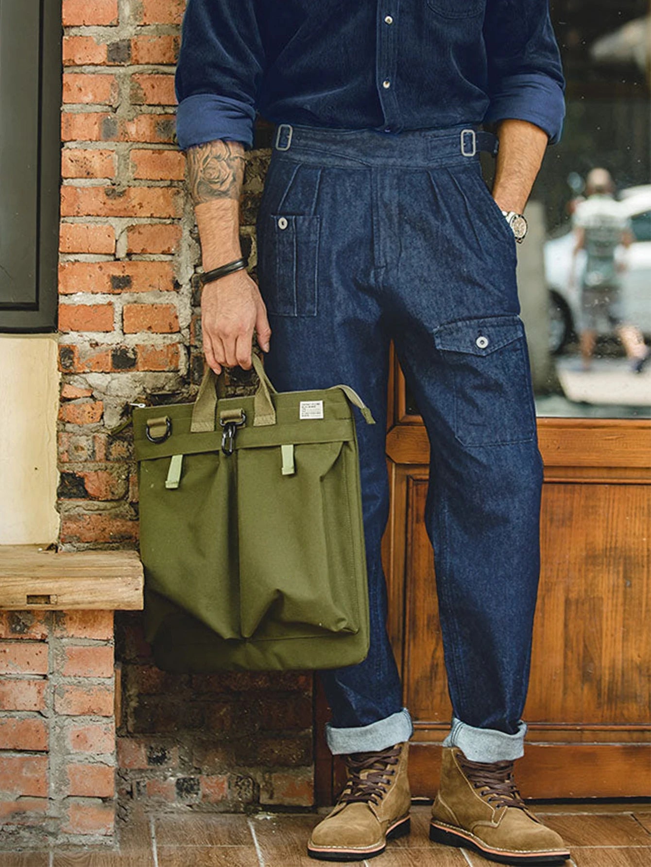 Elegant casual denim style Italian comfortable fabric button high waisted pants men's suit pants, suitable for daily commuting
