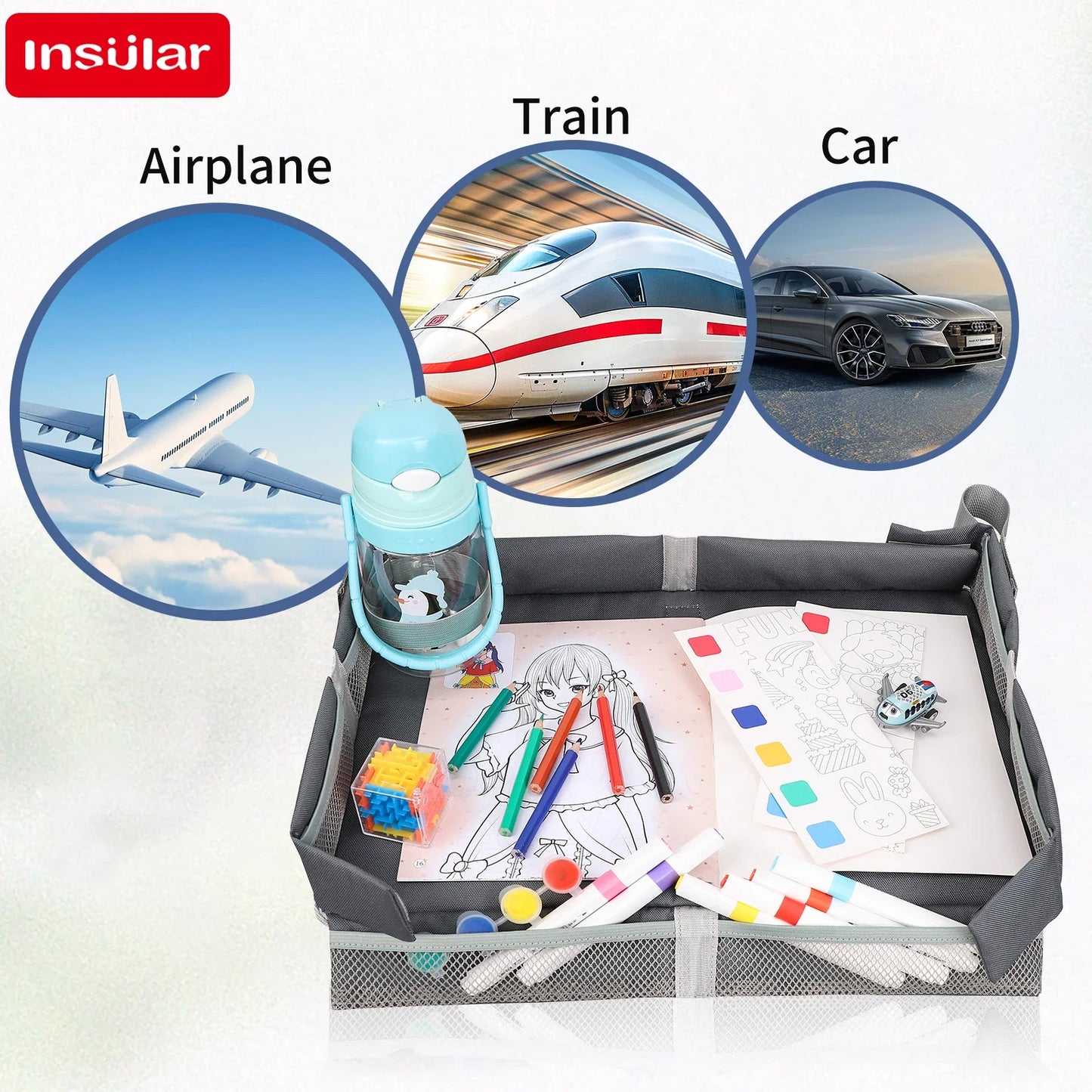 Portable Travel Painting Tray for Kids Folding Drawing Whiteboard Multi-functional Storage Table Set Boys Girls on Planes Trains