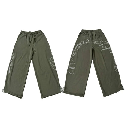 ROKBBK-K Glitter High Waist Wide Leg Pants Women's Street Dance Casual Loose Fashion Cotton Drill Lettering Trousers
