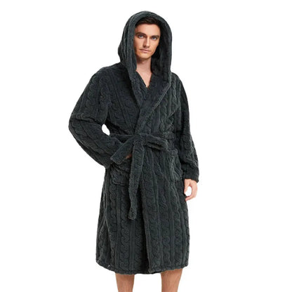 The New Fall and Winter Men's Warm Robe Pajamas Couple Robe Shu Cotton Velvet Jacquard Hooded Thickened Couple Robe Homewear