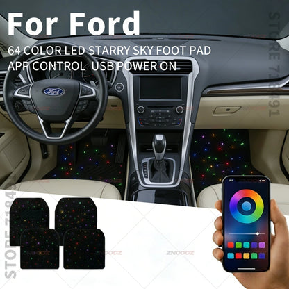 For Ford Super_Duty Expedition F-Series E-Transit Explorer Mustang Transit Ranger USB Car LED Starry Sky Foot Mat DIY Can Be Cut