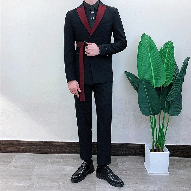Fashion Slim Fit Men Suit 2 Piece Stylish Young Men Groom Tuxedo Men Wedding Suits Set Casual Custom Man Jacket Vest Pants