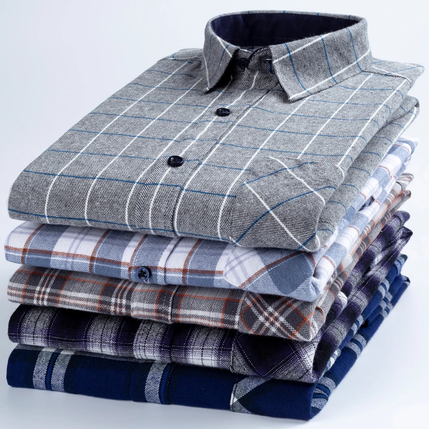 Men's long-sleeved cotton jersey checked shirt - suitable for daily work in all seasons, featuring fashionable style.
