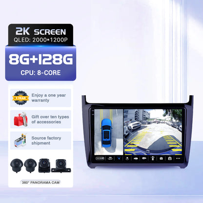 9" Car Radio For Volkswagen Polo 5 Sedan 2008-2020 Android 16 Wireless BT Carplay Multimedia Navigation Touch 2K QLED Screen