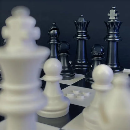 White Chess Set, Premium Folding Building Blocks with Storage Box, Black and White Design,Tabletop Game Toy For Children