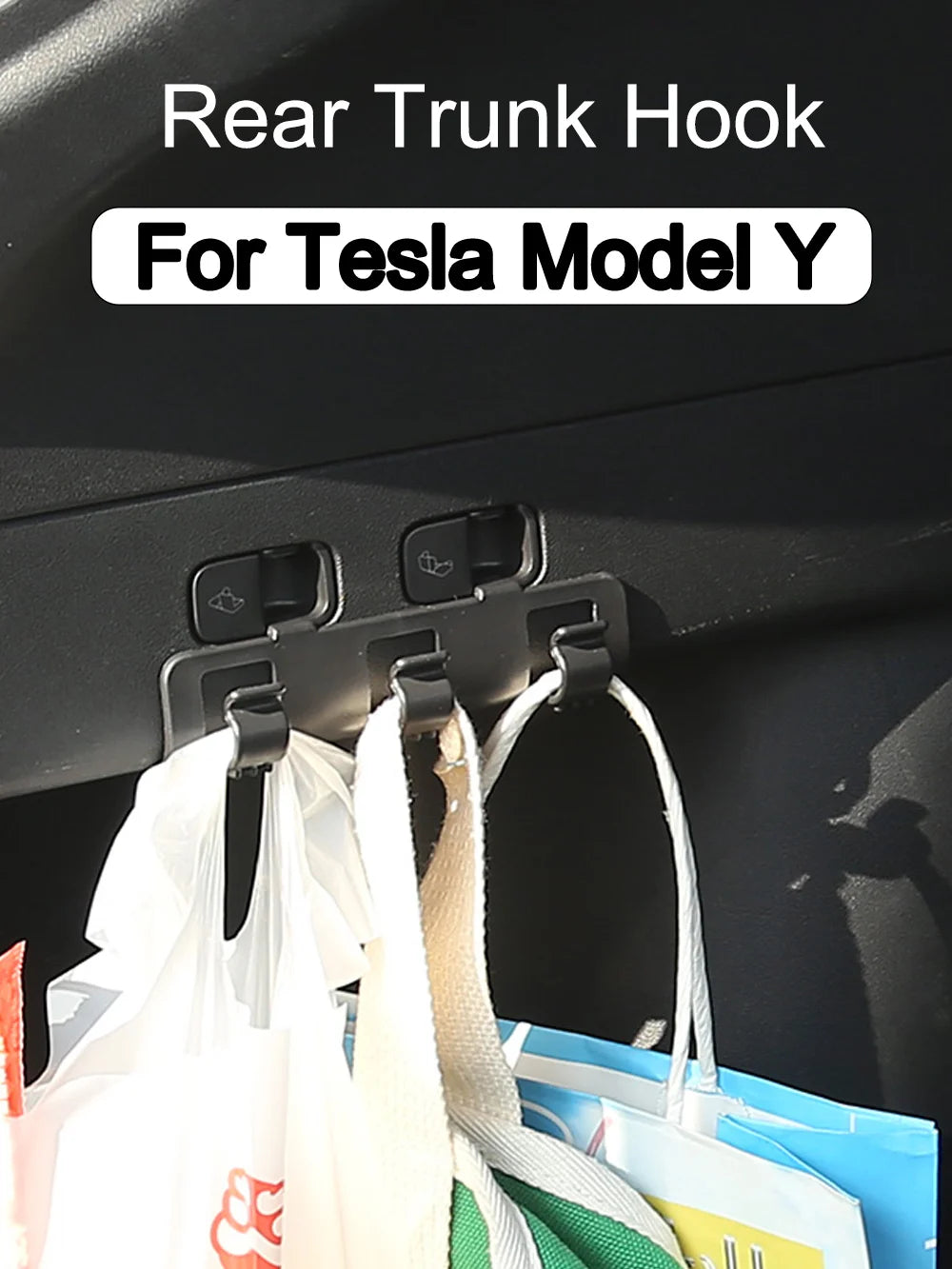 Rear Trunk Hook Seat Button for Tesla Model Y 2020-2024 Cargo Grocery Shopping Bag Holder Umbrella Hanger