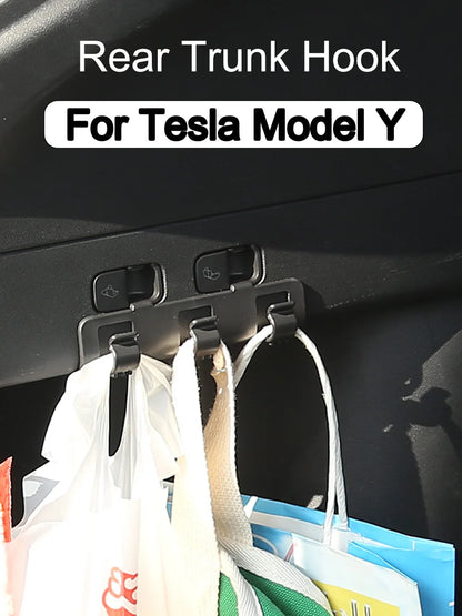 Rear Trunk Hook Seat Button for Tesla Model Y 2020-2024 Cargo Grocery Shopping Bag Holder Umbrella Hanger