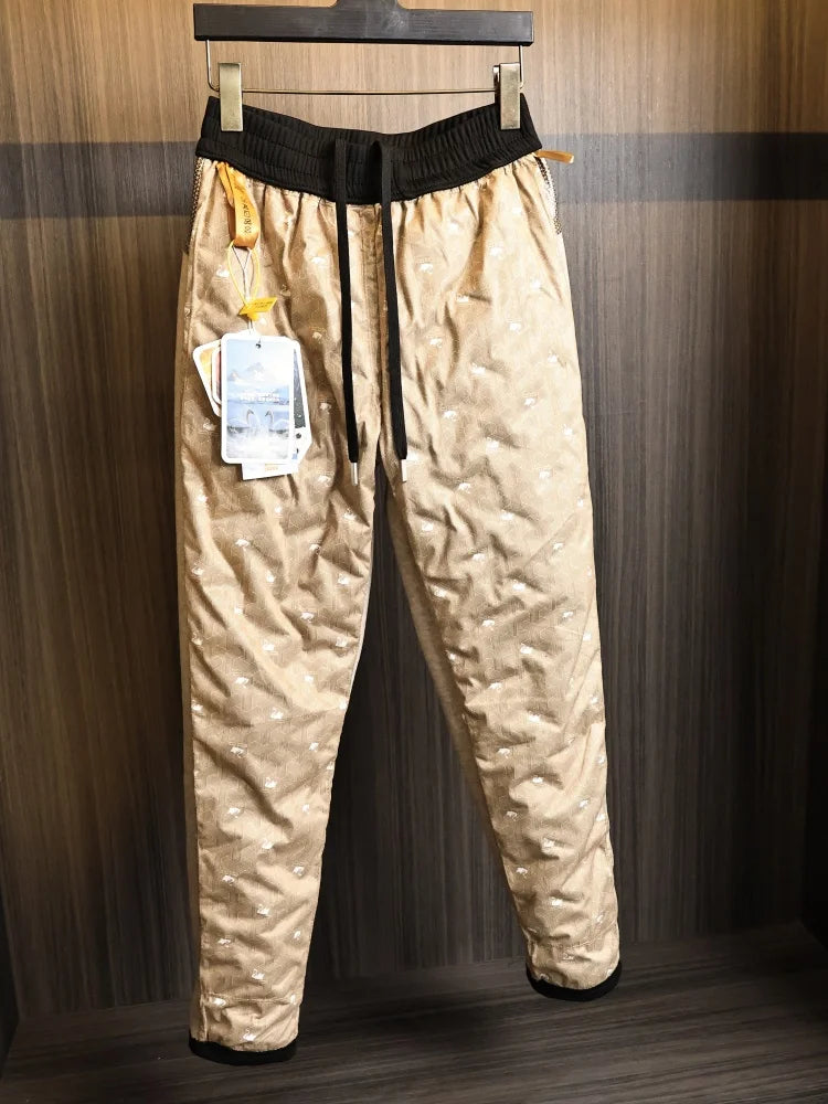 Outdoor Men's Goose down Pants Straight Leg Fashionable Warmth Windproof Autumn Winter Long Pants Casual Nylon Polyester