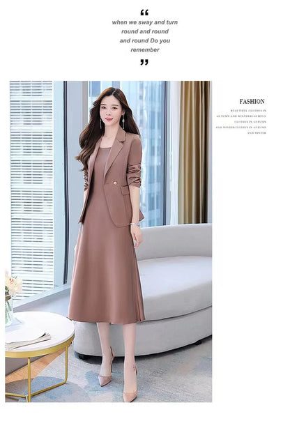plus Size Women's Dress Suit Set Sleeveless Long Dress with Jacket Autumn Fashion Slimming Two-Piece Set High Waist Korean Style