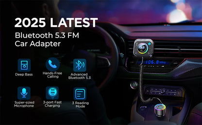 Joyroom Bluetooth 5.3 FM/AUX Transmitter Car Adapter Audio FM Transmitter Bass Boost 3 Ports PD&QC 3.0 FM Bluetooth Fast Charger