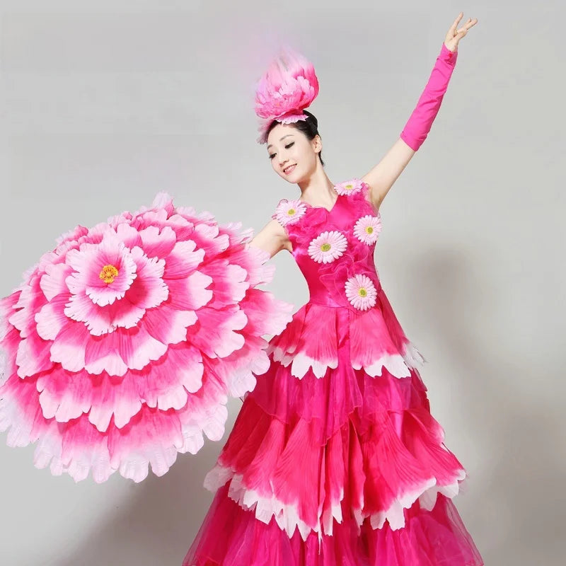 Dance Art Elegant Peony Flower Umbrella Fiber Umbrella Opening Dance Stage Performance Costume Props National Costume Stage Wear