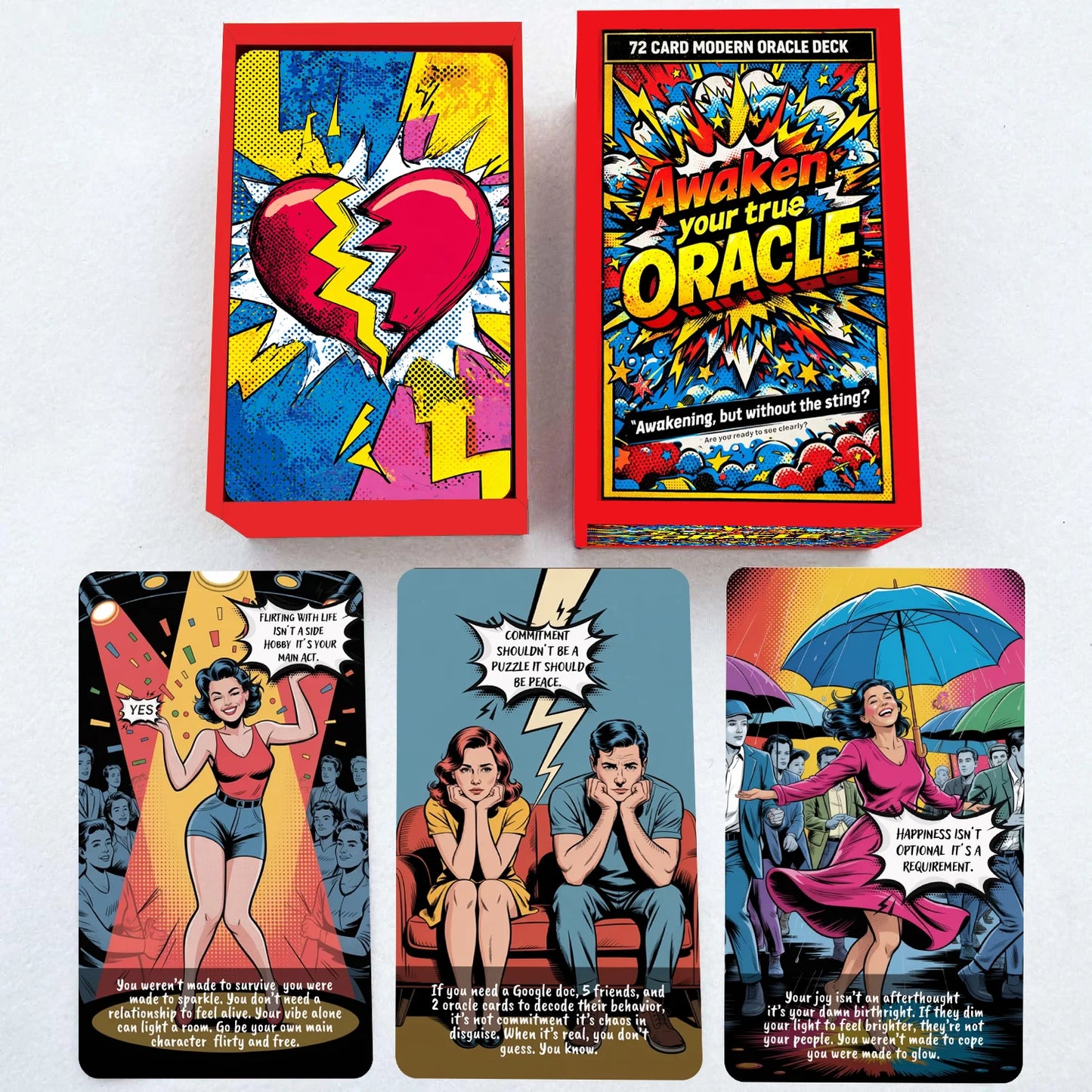 72Pcs, Awaken Your True Oracle Cards Set, Modern Pop Art Design, Self-Reflection & Emotional Insight Tools
