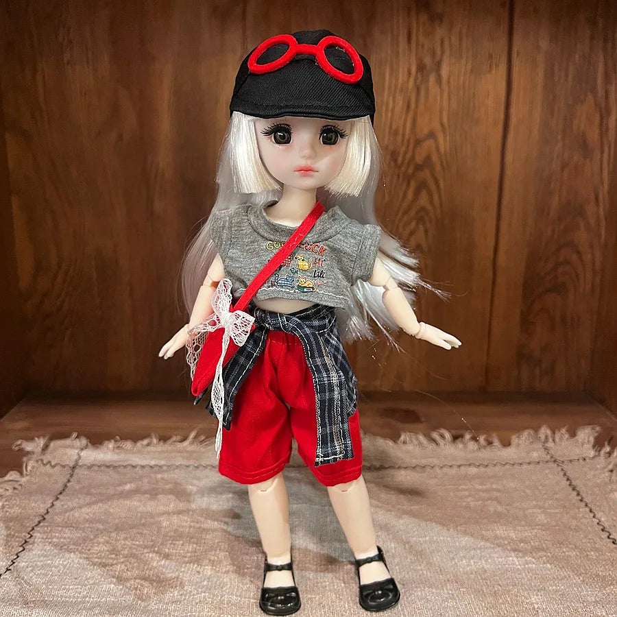 30cm 1/6 Fashion Girls Dress Up Doll Movable 20 Joints Cute Sweet Face Festival Gift with Clothes Shoes BJD Princess Doll Toy