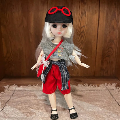 30cm 1/6 Fashion Girls Dress Up Doll Movable 20 Joints Cute Sweet Face Festival Gift with Clothes Shoes BJD Princess Doll Toy
