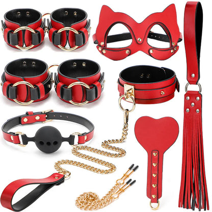 Sexy BDSM Leather Plush Bundle Set, Exotic Sex Toy, Gear Collar, Hip, Oral Erotic Bundle, Eye Mask, Whipping Nipple Clip