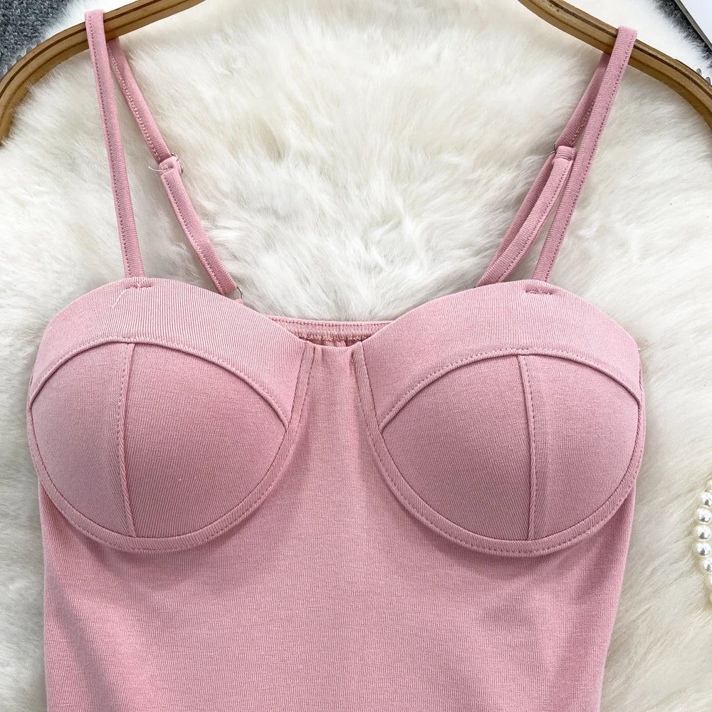 Sexy Fashion Design Camisole Tank Top Women Slim Fit Outerwear Spicy Base Shirt Sexy Backless Vest Short Straight Cut Bodycon