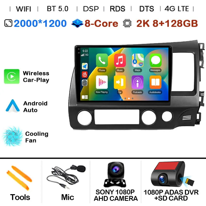 Car Radio Android 15 For Honda Civic 8 FK FN FD 2005 - 2012 RHD Multimedia Player Navigation GPS Carplay Stereo BT Head Unit DSP