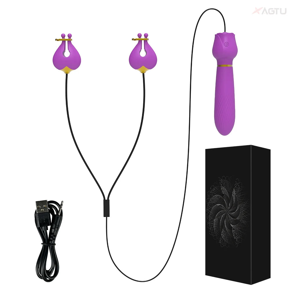 Nipple Vibrator for Women with Nipple Clamps Breast Clips Clitoral Stimulation G Spot Wand Vibrators Adult Goods for Couples 18+