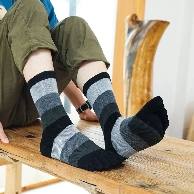 1/5 Pairs Man Short Socks Toe Striped Business Cotton Party Dress Soft Elastic Young Colorful Happy Funny Five Finger Socks Warm
