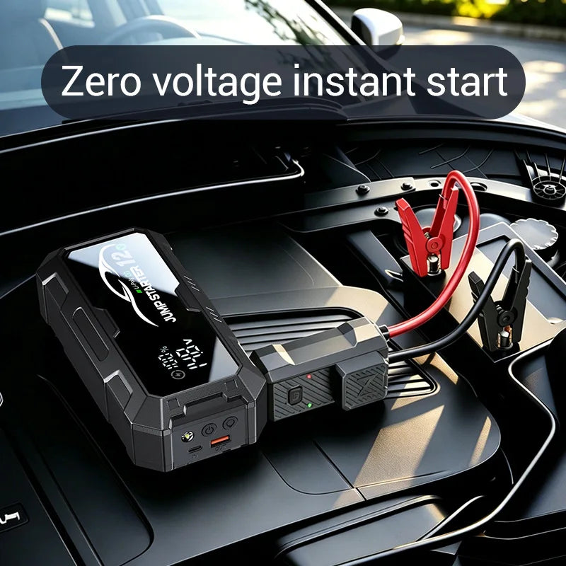 Portable 12V Car Emergency Starting Power Bank Car Jump Starter with Integrated Tire Inflator for Automobile Tyre Inflation