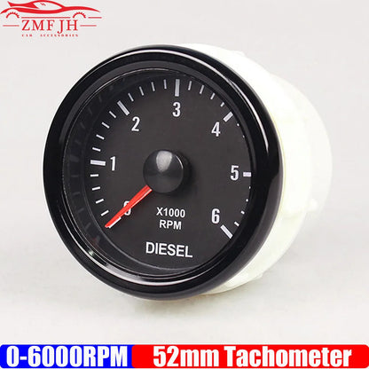 New 52MM 0-6000 RPM Tachometer White Backlight Tacho Meter Electrical Tachometer Gauge For 1-20 Cylinder Diesel Engine Car 12V