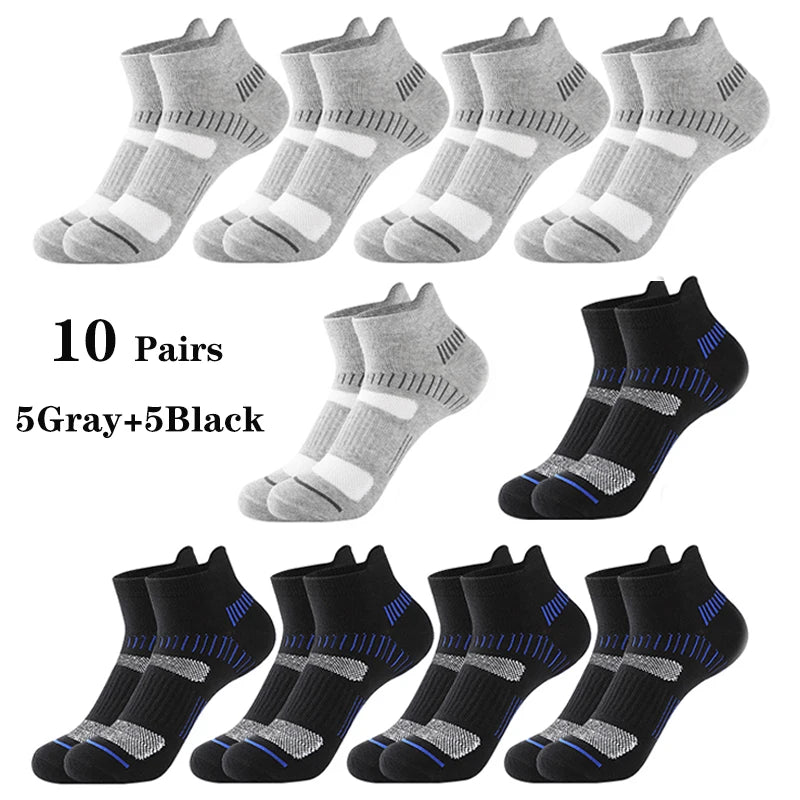 10 Pairs Running Ankle Socks Men Cotton Breathable Soft Short Socks Casual Black White Athletic Fitness Sport Socks