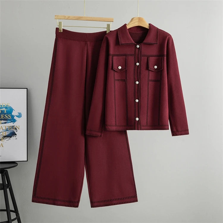 Loose Long Sleeve Collared Sweater And Pants Set Women's Casual Style Fashion 2025 Autumn Season Single Button Opening Cardigan