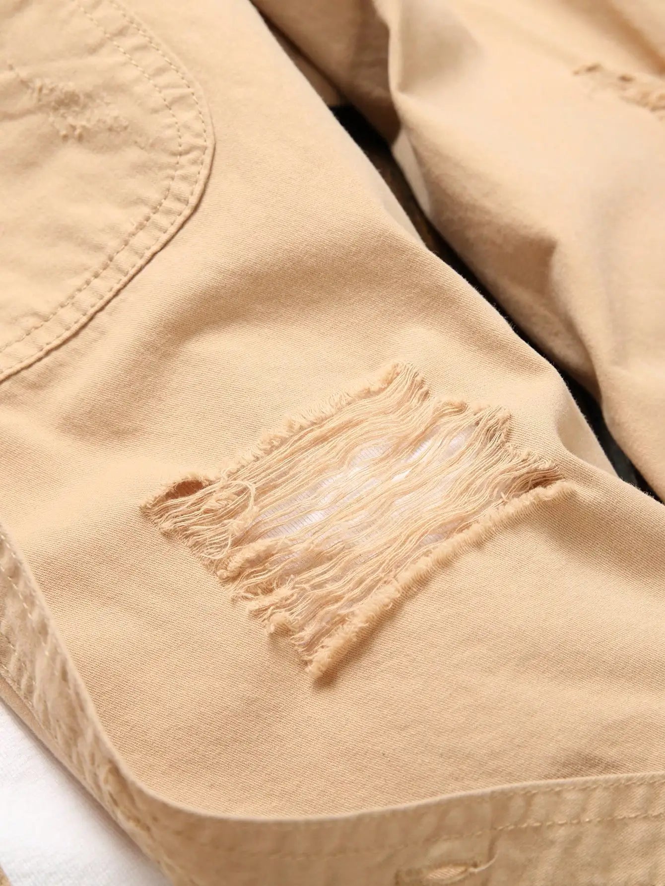Men's Khaki Ripped Long - Sleeve Shirt for Summer, Trendy Street Style