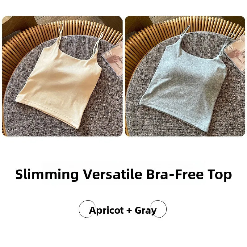 Summer New Small Strap Vest with Chest Pad Backless Integrated Inner And Outer Wear Slimming  Color Short Top for Women