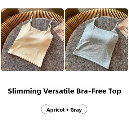 Summer New Small Strap Vest with Chest Pad Backless Integrated Inner And Outer Wear Slimming  Color Short Top for Women