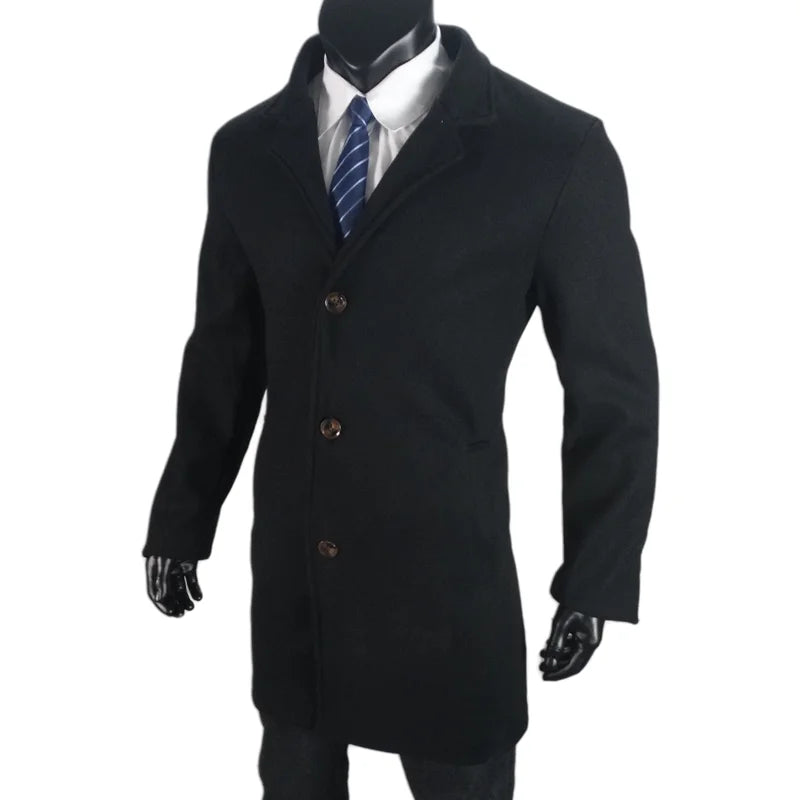 Men's Coat Lined Autumn Winter New Jackets Man Long Clothes Jacket England British Style Wool  Lapel Outerwear EU Size M-XXL