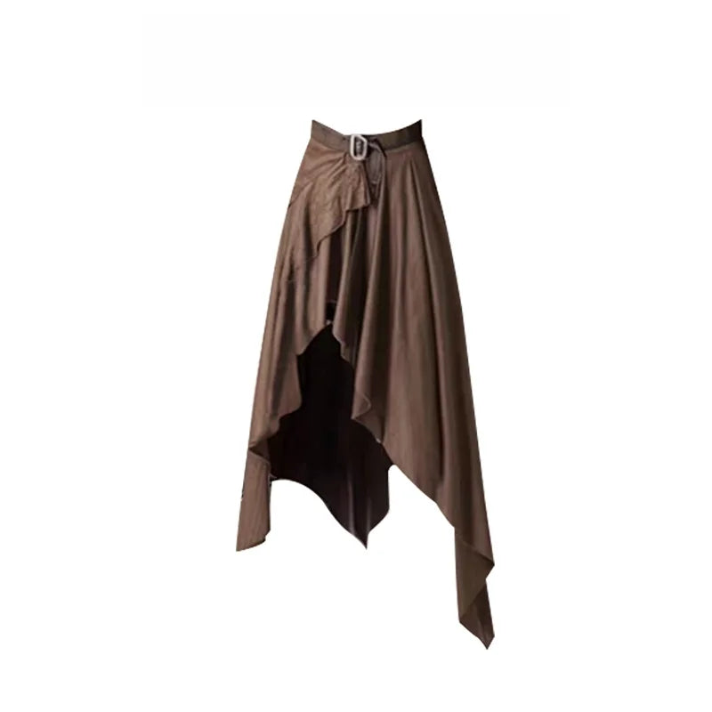 Fall Travel Set Women's Vintage Spicy Hollow Knitted Top with Mellerd Asymmetrical  Skirt Two-Piece Set Casual Style