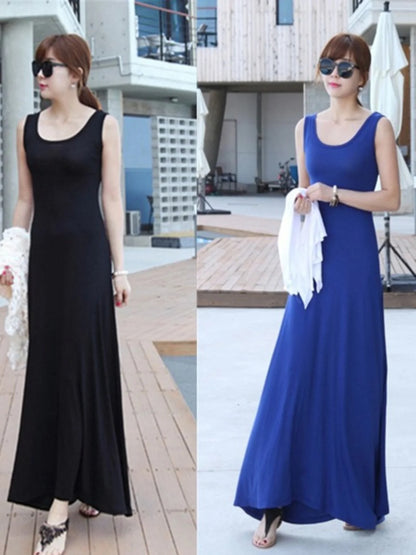 Summer Thin Modal Long Dress Women Loose Black Versatile Dress Strap Vest Skirt Sleeveless Large Size A-Line Korean Style